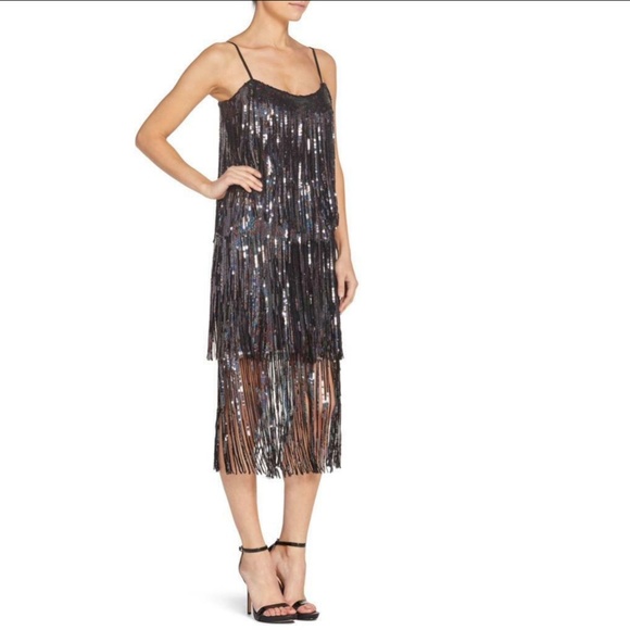 NEW DRESS THE POPULATION Onyx ROXY Sequin FRINGE 1920's Flapper SHIFT DRESS XXS - Picture 11 of 16